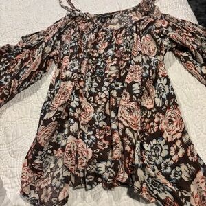 Billabong Floral Off-Shoulder Blouse - Brown and Pink